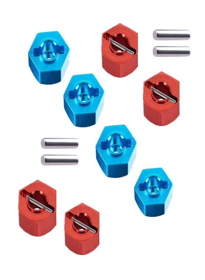 UURCSKY 8pcs/Set Aluminum 12mm Wheel Hex Hubs Drive Adapter 5mm Thickness with 2x10mm pins for Redcat Axial HSP WLtoys Himoto Truck Model Car Upgrade Parts(Blue+Red) - Image 2
